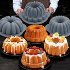 Tongjude 4 Pieces Silicone Fluted Tube Cake Pans, 10 Cups Tube Baking Pan, Jello Mold, Silicone Molds for Homemade Cake, Bread and Jello, Non-Stick, Grey