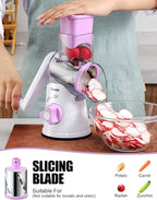 Geedel Rotary Cheese Grater, Kitchen Mandoline Vegetable Slicer with 3 Interchangeable Blades, Easy to Clean Rotary Grater Slicer for Fruit, Vegetables, Nuts