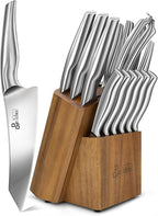 Kitchen Knife Set with Block, DDF iohEF 16 PCS Knife Sets for Kitchen with Block Japanese Stainless Steel, Ultra Sharp Chef Knife Set with Sharpener