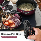 Odoland 5pcs Camping Cookware Non-Stick Camping Pot and Pan Set with Kettle and Removable Handle for Hiking Backpacking and Picnic