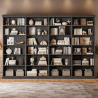 70.8" Tall Black Bookshelf, Farmhouse Modular Bookcase with 6-Tier Adjustable Shelves, Large Storage Cabinet for Home Office, Living Room, Set of 2