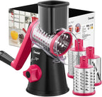 Geedel Rotary Cheese Grater, Kitchen Mandoline Vegetable Slicer with 3 Interchangeable Blades, Easy to Clean Rotary Grater Slicer for Fruit, Vegetables, Nuts