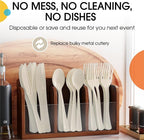 Party Solids Ivory Plastic Silverware Heavy Duty 150 Pieces Ivory Plastic Cutlery Sets, Utensil Sets, 50 Of Each Forks, Knives & Spoons Disposable Cutlery Set, Flatware Set For Party Supplies