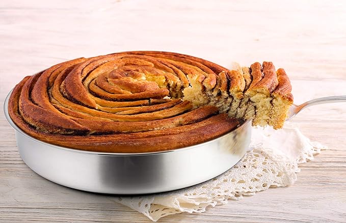P&P CHEF 11 Inch Round Cake Pan Set of 3, Stainless Steel Round Baking Layer Pans Bakeware for Layer Birthday Cake, Fit Oven/Pots/Pressure Cooker, Leakproof & Dishwasher Safe, Silver