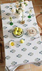 ISAENNE Designer White Linen Small Square Tablecloth,Chinoiserie Floral Elegant Indoor Table Cloth,Fall Stain Proof Decor Tablecloths for Dining Thanksgiving Kitchen Party,55"*55"-Mosella F