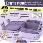 BEARFOOT Kids Lunch Box with Compartments – Compact & Lightweight | Leak-Proof, BPA-Free, Dishwasher & Microwave Safe | Hand-Drawn Design for Preschool, School, Travel (Llama Purple, 2.75 Cups)