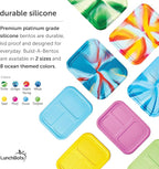 LunchBots Build -a- Bento Lunch Box, Silicone Bento Box for Kids, Multi-Compartment Lunch Container, Oven & Dishwasher Safe, BPA Free, 32 oz - Tie Dye Green