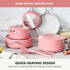 GreenPan Nova 10-Piece Cookware Pots & Pans Set, Oprah’s Favorite Things 2024, PFAS-Free Ceramic Nonstick, Fry, Sauté, Stockpot, Utensils, Lids, Induction Suitable, Dishwasher & Oven Safe, Coral