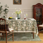 ISAENNE Designer Green Linen Tablecloth Rectangular,Floral French Country Indoor Table Cloth,Stain Resistant Home Decor Tablecloths for Dining Kitchen Thanksgiving Party,55"*87"-Brune