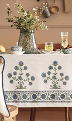 patdrea Designer Linen Vintage Blue Rectangle Tablecloth,Leaves Pattern Durable Floral Table Cloth,French Table Cover Cloth Decor for Kitchen Dining,Christmas,Thanksgiving,Party,63"x87"-Ivar B