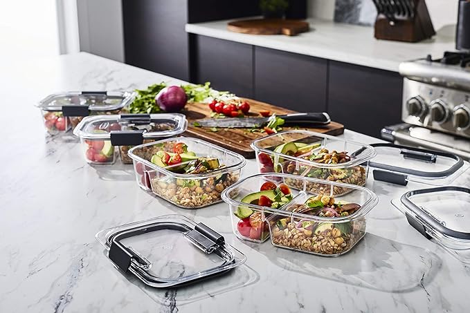 Rubbermaid Brilliance Meal Prep Containers, 2-Compartment Food Storage Containers, 2.85 Cup, 5-Pack, BPA-Free, Clear/Grey