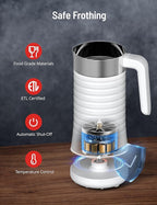 Milk Frother and Steamer, Airyoyo 4-in-1 Milk Frother,Electric Milk Frother Hot& Cold Foam Temperature Control, Auto Shut-Off Frother for Coffee Latte