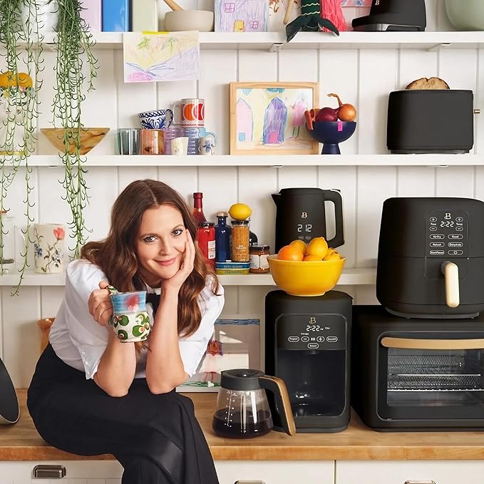 Beautiful by Drew Barrymore 14-Cup Programmable Drip Coffee Maker, Touch-Activated Display, Fast 14-Min Brew, Bold Strength, Keep Warm 4 H, Gold Filter (Black Sesame)