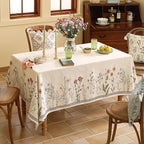 ISAENNE Designer Off White Linen Table Cloth for Rectangle Table,Floral Elegant Tablecloth,Stain Resistant Vintage Decor Tablecloths for Dining Thanksgiving Kitchen,55"*79"-Serenity G