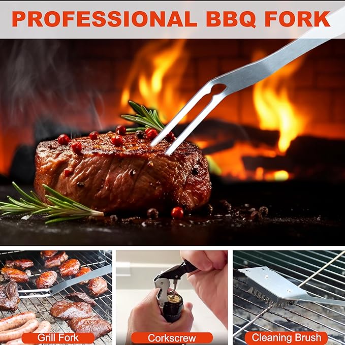 Grilljoy BBQ Accessories Grill Tools Set - 22PCS Stainless Steel Barbecue Grill Accessories for Outdoor Grill with Black Aluminum Case - Christmas Grilling Gifts for Men & Dad -Grill Tools Kit