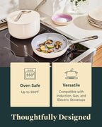 Caraway Mini Cookware Set - Non-Stick Ceramic Fry Pan (1.05 qt, 8") Sauce Pan (1.75 qt) & Storage Rack - Non Toxic, PTFE & PFOA Free - Oven Safe & Stovetop Agnostic (Gas, Electric & Induction) - Sage