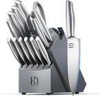 Knife Set, 14 Pcs Premium Japanese High Carbon Stainless Steel Kitchen Knife Set, Razor Sharp Knife Block Set with Built-in Sharpener, Quality Acacia Wood Block Knife Sets Ergonomic Handle