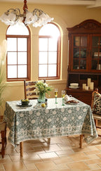 ISAENNE Designer Grayish Green Linen Small Tablecloth Rectangular,Floral Stain Resistant Table Cloth,Fall Vintage Decor Tablecloths for Dining Thanksgiving Kitchen Party,55"*71"-Andrew A