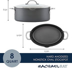 Rachael Ray 80090 Professional Hard Anodized Nonstick Cookware Oval Pasta Pot/Braiser, 8 Quart - Gray