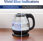 Elite Gourmet EKT1001 Electric 1.0L BPA-Free 1100W Glass Kettle Cordless 360° Base, Stylish Blue LED Interior, Handy Auto Shut-Off Function – Quickly Boil Water For Tea & More, Black