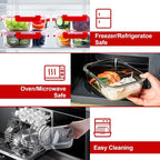 VERONES 5 Pack Glass Meal Prep Containers 2 Compartment Set, 36OZ Airtight Glass Lunch Containers, Glass Food Storage Containers with Lids, for Microwave, Oven, Freezer & Dishwasher Friendly,Red