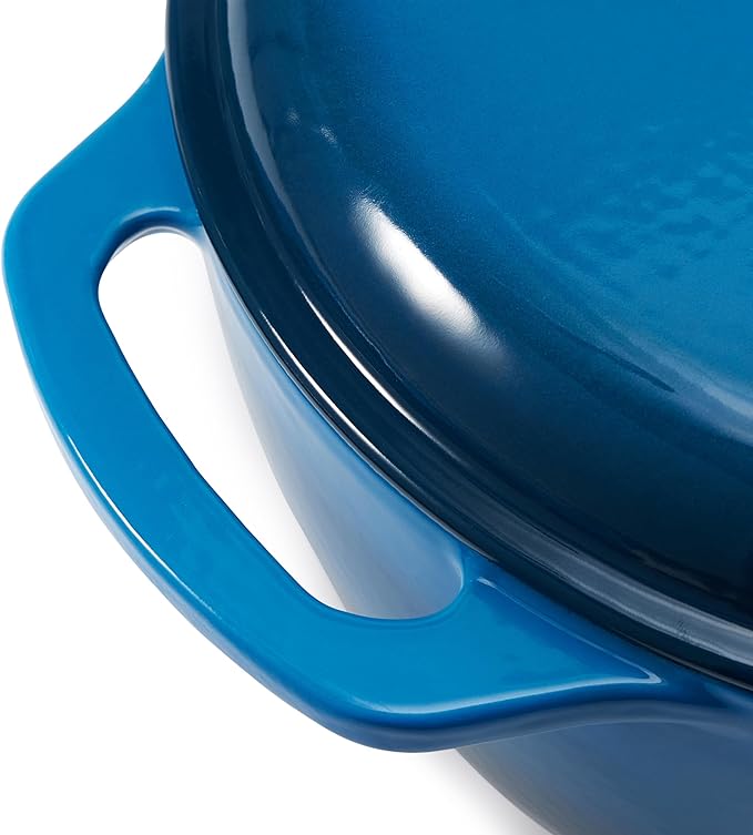 Amazon Basics Cast Iron Dutch Oven Pot with Lid, Enameled, Round, Dual Handles, Heavy-Duty, Medium, 6-Quart, Blue