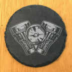 Power & Protection: V-Twin Engine Coasters for Your Ride - Round Slate - Set of 8