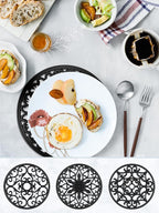 SMARTAKE 6 Set Silicone Trivet Mats, Multi-Use Intricately Carved Coasters, Insulated Non-Slip Durable Kitchen Mats, Flexible Modern Kitchen Table Mat, for Hot Dishes, Pots, Countertop (Black)
