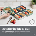 Ceramic Coated Glass Food Storage Container | No PTFE, PFOA, PFAS, and BPA | Reusable Non Toxic Meal Prep Container with Glass Lid | Easy To Store | 5 Cup Square [Crema]