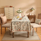ISAENNE Designer Floral Long Rectangle Tablecloth,French Linen Light Beige Indoor Table Cloth,Fall Wrinkle Resistant Decor Tablecloths for Dining Thanksgiving Kitchen Party,63"*102"-Flora A