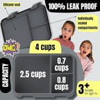 BEARFOOT Bento Box Compact, BPA-Free Children's Lunch Box for School & Nursery, Leak-Proof Lunch Box for Girls and Boys, Practical, Lightweight and Compact (Game Black, 4 Cups)