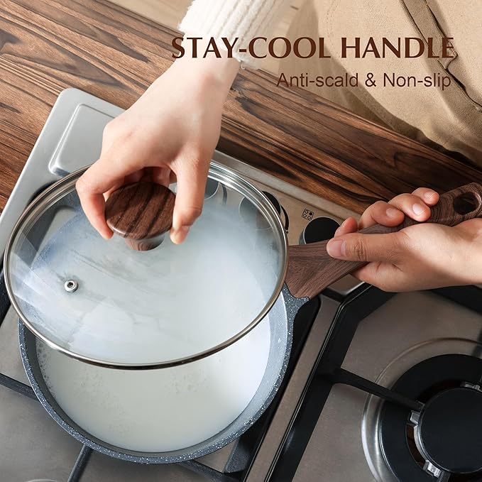 SENSARTE Nonstick Sauce Pan with Lid Saucepan Set, Swiss Granite Coating Sauce Pot Kitchen Cooking Pot, Induction Comptable, Free of Intentionally Added PFOA, 1.5 + 2.5 QT