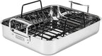 Viking 3-Ply Stainless Steel Roasting Pan with Non Stick Rack, 16 x 13 Inch Kitchen Cookware, Great for Turkey, Dishwasher and Oven Safe, Induction Ready, Silver