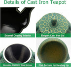 YJX Cast Iron Teapot and Cups Set, 33.8oz Hexagon Pattern Tea Pot Enameled Interior, Tea Kettle for Stovetop, Japanese Teapot Set with Teacups for Adults, Green Kettle with Infuser for Loose Leaf
