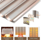 Baguette Pans for Baking 15" x 11", Carbon Steel 3 Loaf Nonstick Baguette Baking Tray for French & Italian Perforated French Bread Pan