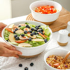 Ceramic Bowls Set, Large Mixing Bowls Set of 3 for Cooking, Baking, Prepping, Nesting, Stoneware Serving Bread Bowls for Kitchen, 2.1/1.0/0.5 Qt, Oven, Dishwasher, Microwave Safe, White