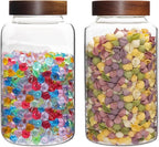 Glass Coffee Jars Spice Jar Round Storage Canister with Wooden Lid Clear Glass Food Jar for Pantry Sugar Tea Coffee Bean Spice Nuts Cookies Bath Salts (2300ml/77oz-2PACK(with spoon)