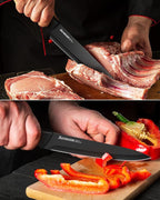 Astercook Knife Set, Kitchen Knife Set with Built-in Sharpener Block, Dishwasher Safe, 15 Pieces German Stainless Steel Knife Block Set, Black