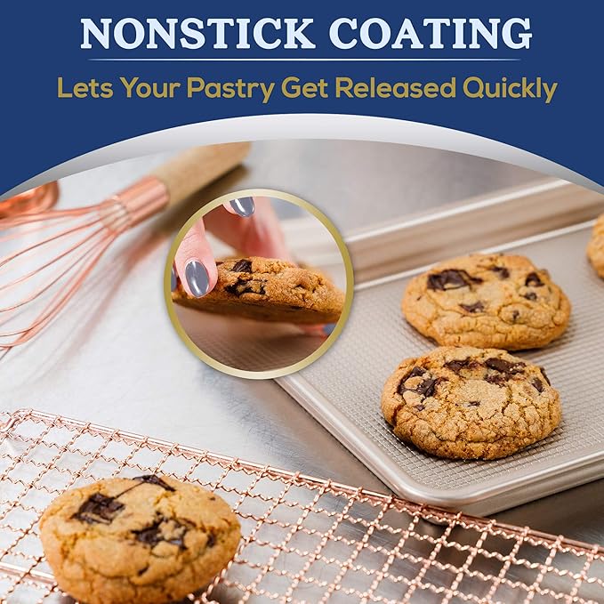 Ultra Cuisine Nonstick Half Sheet Baking Pan - Food Safe Coating, Warp & Scratch Resistant Texture for Airflow, & Carbon Steel Design Durable for Professional Quality Roasting, Size 13 x 18 inch