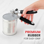 Zulay Kitchen Heavy Duty Stainless Steel Can Opener Manual with Large Bottle Opener - Manual Can Opener with Turn Knob with Soft Grip Handles - Black