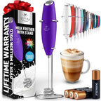 Zulay Kitchen Tornado Whisk Milk Frother with 4 AA Duracell Batteries - Triple Whisk for More Power - Handheld Coffee Frother with Stand - Drink Mixer for Lattes, Matcha & Protein Shakes