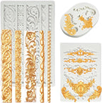 3 Packs Baroque Silicone Molds Scroll Silicone Baroque Mold Clay Molds Fondant Molds Border Fondant Mold Wedding Birthday Cake Decoration