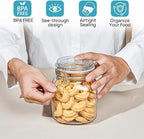 Vtopmart 34oz Glass Food Storage Jars with Airtight Clamp Lids, 3 Pack Kitchen Canisters for Flour, Cereal, Coffee, Pasta and Canning, Square Mason Jar with 8 Chalkboard Labels