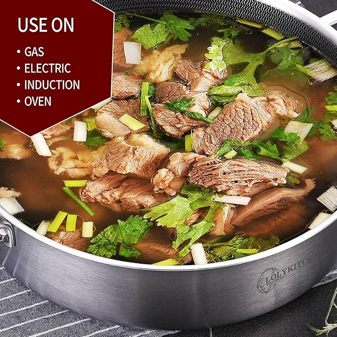 LOLYKITCH 10 Piece Kitchen Cookware Set,Hybrid Tri-ply Stainless Steel Pots and Pans Set,Induction Cookware,Heavy Duty,Dishwasher and Oven Safe.