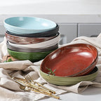 HAPPY KIT Stoneware 9'' Pasta Bowls, 42 Oz Large Salad Bowls Set of 4, Serving Bowls Perfect for Dessert, Soup, Fruit, Noodle, Granite White