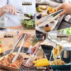 TeamFar Kitchen Tongs, 9" and 12" Stainless Steel Cooking Tongs with Silicone Tips for Cooking Grilling Serving & BBQ, Heat Resistant Silicone Tongs, Locking Design & Dishwasher Safe, Set of 2 & Khaki