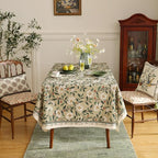 ISAENNE Designer Green Linen Table Cloth Rectangle,Floral French Country Indoor Tablecloth,Stain Resistant Home Decor Tablecloths for Dining Kitchen Thanksgiving Party,55"*79"-Brune