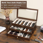 Knives Display Box, 3-Layer Pocket Knives Box Display & Storage Knives, Solid Wood Knives Box for Collections, Gift for Boyfriend Fathers Day Birthday Gifts(Walnut)
