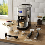 Kismile 20-Bar Espresso Machines,Semi-Automatic Espresso Machines with Milk Frother Steam Wand and Capsule Compatible,Professional Makers with Removable Water Tank for Latte &Cappuccino(BLACK)