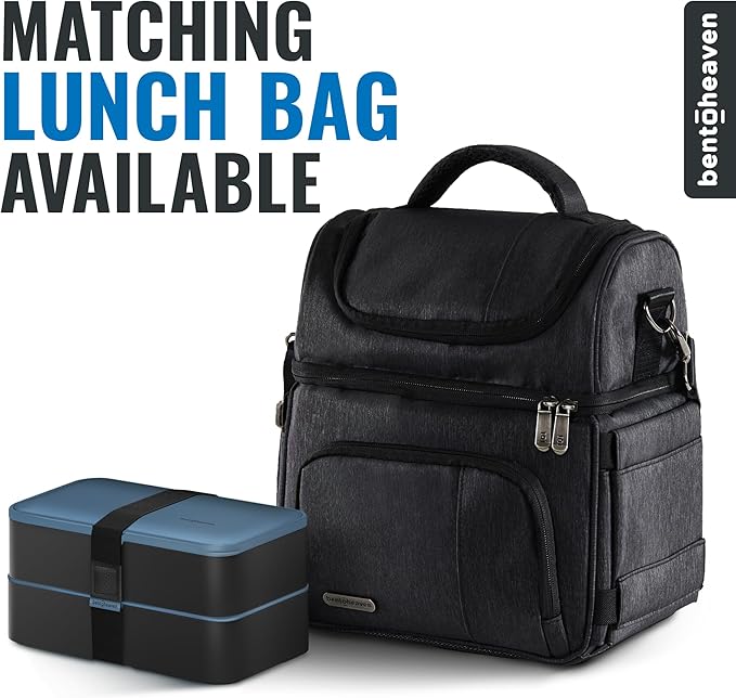Bentoheaven Premium Bento Box Adult Lunch Box with Compartments for Women & Men, Set of Utensil & Chopsticks & Dip Container, Cute Japanese Kids Bento Lunch Box, Microwavable (Steel My Heart)